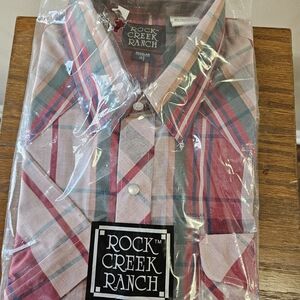 Vintage Rock Creek Ranch Western Shirt Pearl Snap 16.5 Short Sleeve Deadstock